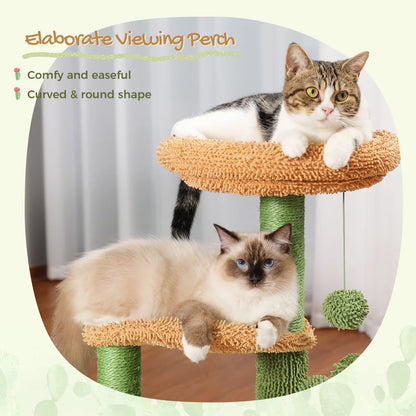 32" Cactus Cat Tree Tower with Cat Scratching Posts Cozy Condo Perch for Indoor Cats,Green