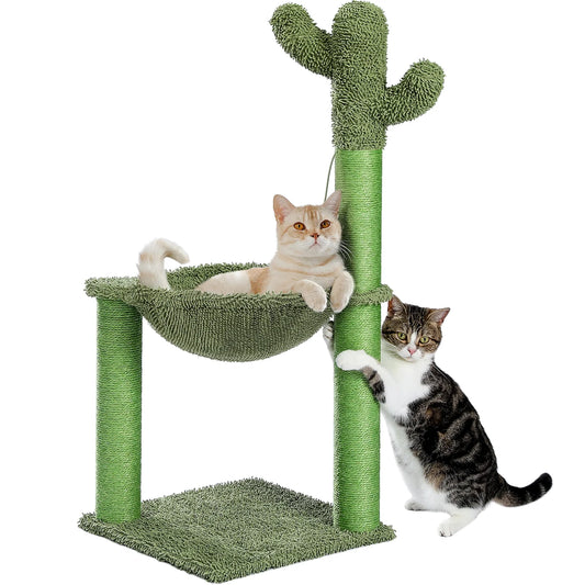 Cactus Cat Scratching Post 33" Large Cat Scratcher with Large Hammock for All Indoor Cats,Green