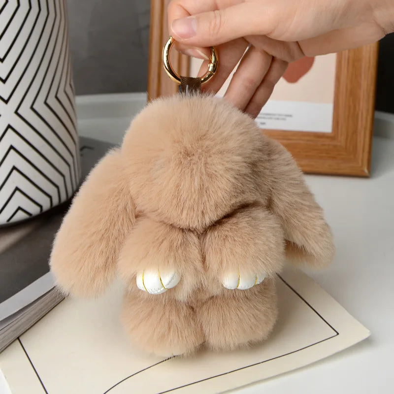 Fluffy Fur Pompom Rabbit Keychain Women Cute Bunny Key Chain Female Bag Car Charms Trinket Hare Toy Jewelry Party Gift