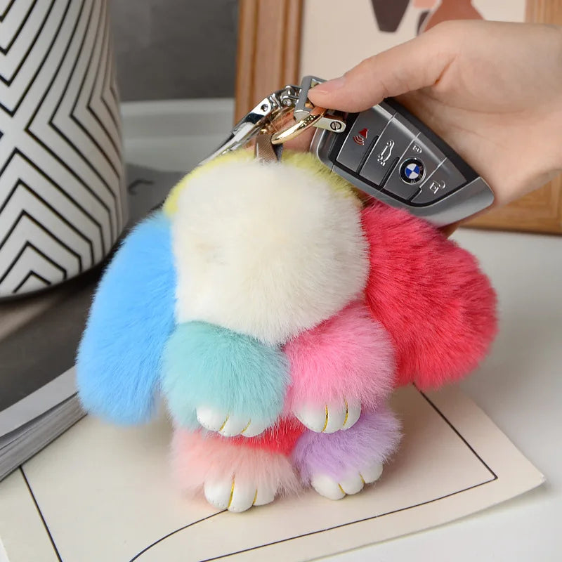 Fluffy Fur Pompom Rabbit Keychain Women Cute Bunny Key Chain Female Bag Car Charms Trinket Hare Toy Jewelry Party Gift