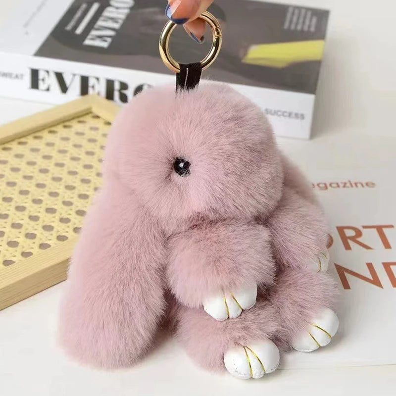 Fluffy Fur Pompom Rabbit Keychain Women Cute Bunny Key Chain Female Bag Car Charms Trinket Hare Toy Jewelry Party Gift