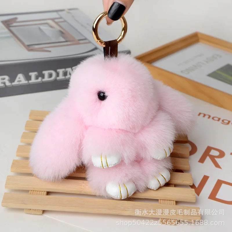 Fluffy Fur Pompom Rabbit Keychain Women Cute Bunny Key Chain Female Bag Car Charms Trinket Hare Toy Jewelry Party Gift