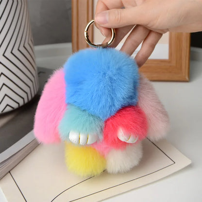 Fluffy Fur Pompom Rabbit Keychain Women Cute Bunny Key Chain Female Bag Car Charms Trinket Hare Toy Jewelry Party Gift