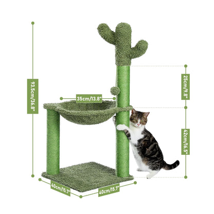 Cactus Cat Scratching Post 33" Large Cat Scratcher with Large Hammock for All Indoor Cats,Green